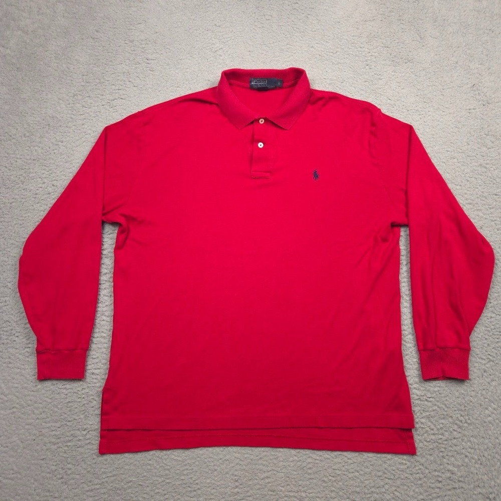 Polo Ralph Lauren Mens Large Classic Fit Long Sleeve Polo Shirt Burgundy Maroon
